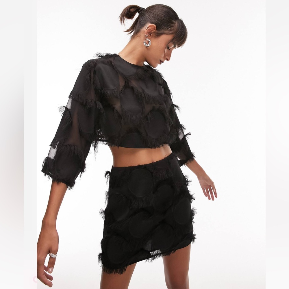 Topshop Fluffy Circle Crop Top and Skirt Set. Top US 2 Skirt US 0